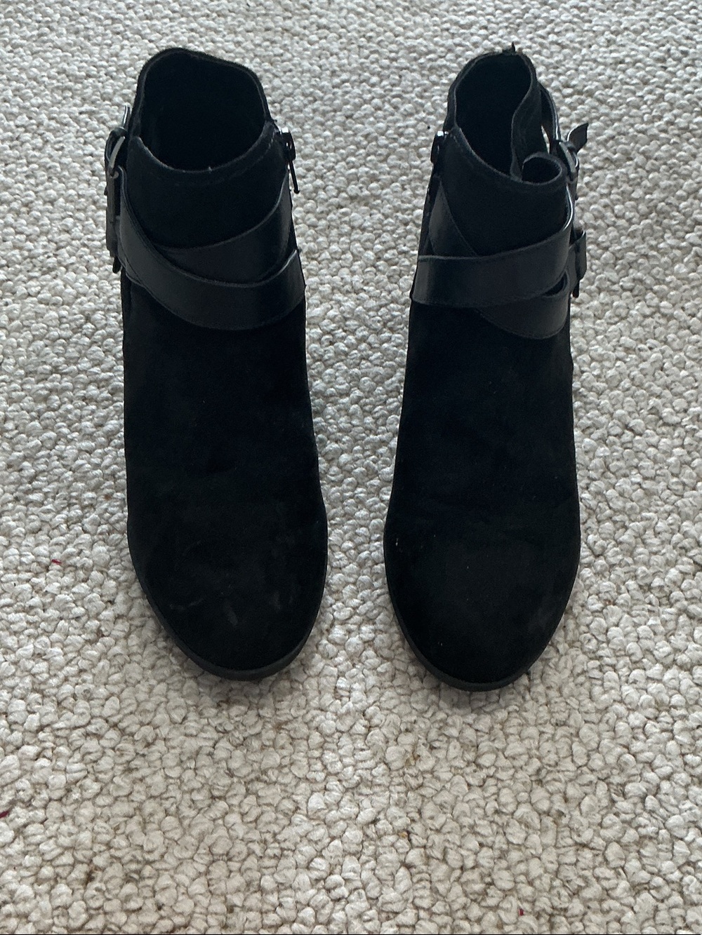 Women’s Black Suede Ankle Boots with Buckle Strap
